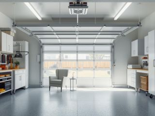 Modern organized garage with storage cabinets and custom garage solutions in Clermont, FL