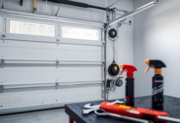 Technician performing garage door tune-up maintenance in Clermont, Florida garage